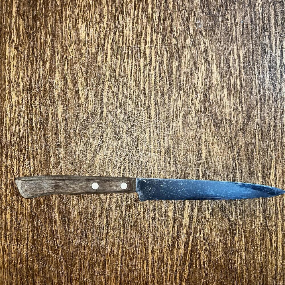 Vintage Flint Waverly Edge Knife‎ 6" Serrated Stainless USA Wooden Handle